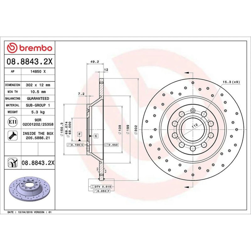 Brembo Xtra Rear Brake Perforated Discs & Pads fits Audi A6 C6 2004-2011