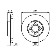 Bosch 2 x Internally Vented Brake Discs fits Audi 90 B3 1988-1991 2.3