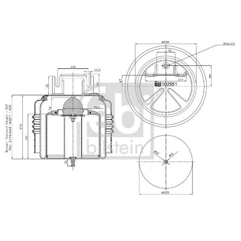 Febi Air Suspension Bellow 225mm Front 102551