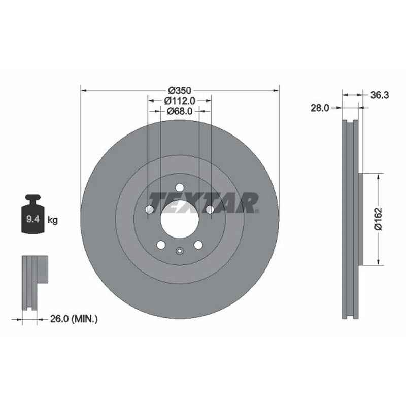 Textar 2 x Vented Rear Brake Discs 92290405-x2