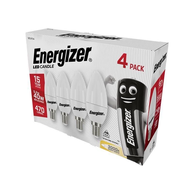 Energizer® LED SES (E14) Opal Candle Non-Dimmable Bulb, Warm White 470 lm 5.2W (Pack 4) Energizer® - NN4 Online