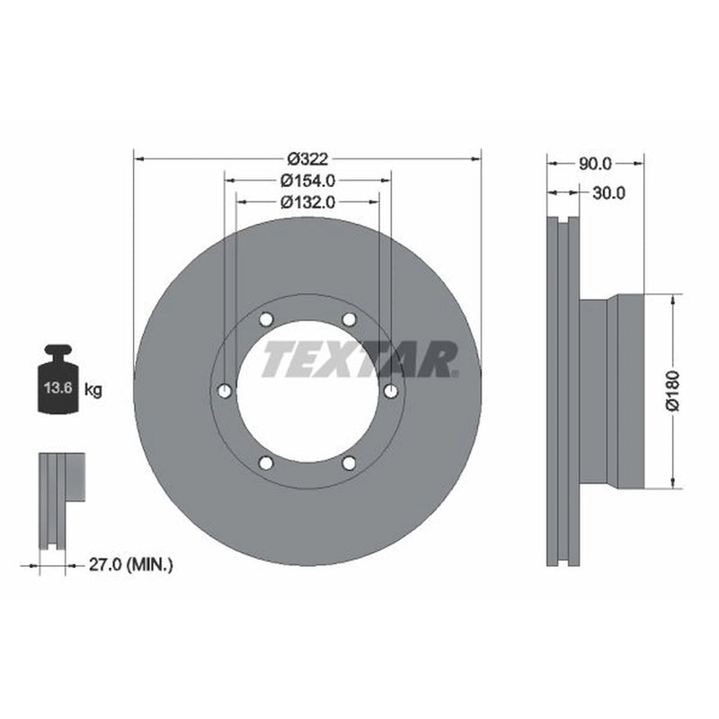 Textar 2 x Internally Vented Brake Discs 93086400