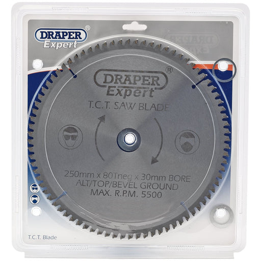 Draper Expert TCT Saw Blade Neg, 250 x 30mm, 80T 09490 Draper - Dynamic Drive