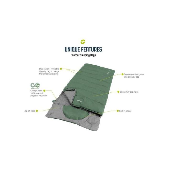 Outwell Contour Lux XL Sleeping Bag 3 Season Green Outwell - Dynamic Drive