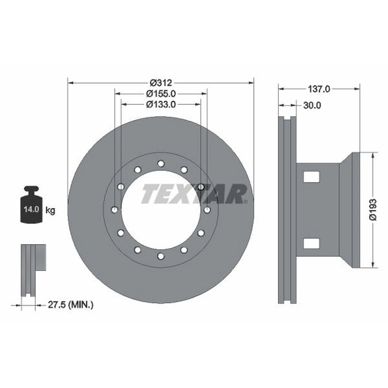 Textar 2 x Internally Vented Brake Discs 93084200