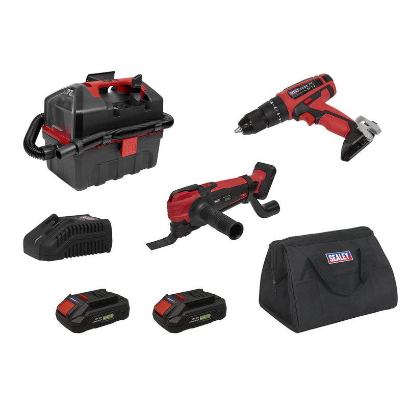 Sealey 3 x SV20 Cordless Power Tool Vac Kit 20V with 2 Batteries