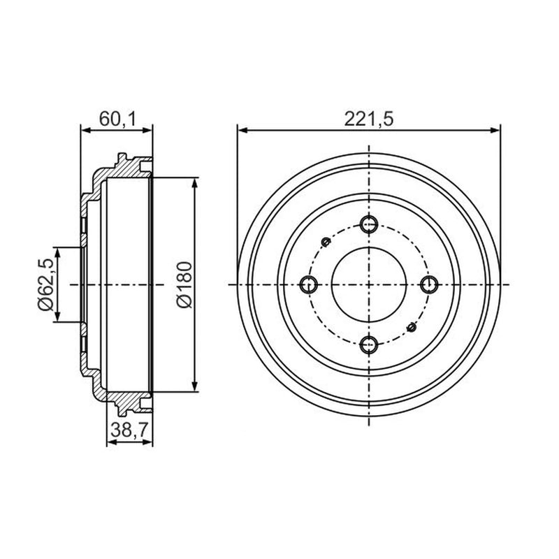 Bosch 2 x Brake Drums fits Hyundai Amica / Atoz 1998-2010 1.0 1.1