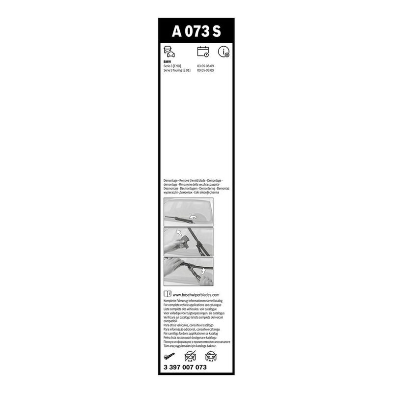 Bosch Aerotwin Wiper Blade Set 600mm + 475mm — A073S fits Alpina B3 2007-2010