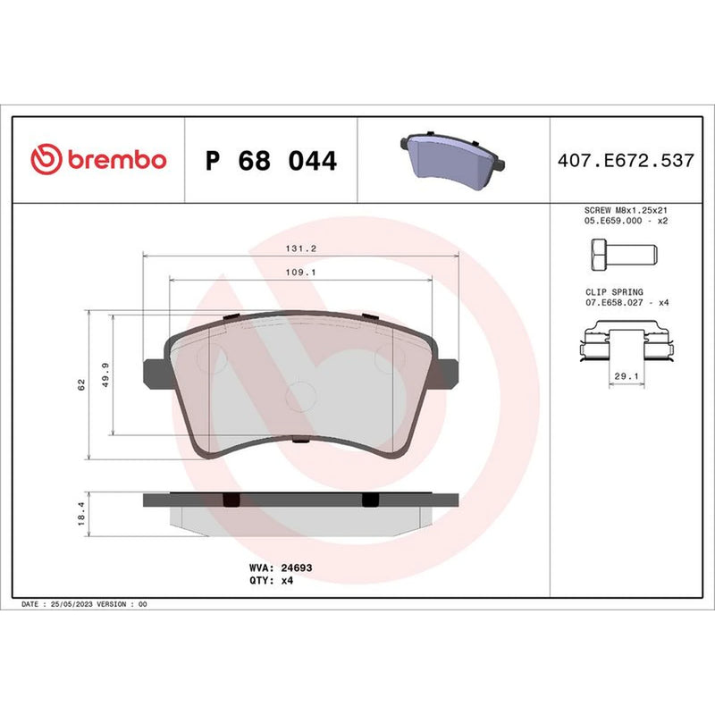 Brembo 4 x Front Brake Pad Set fits Mercedes-Benz Citan Dualiner 2012-2021