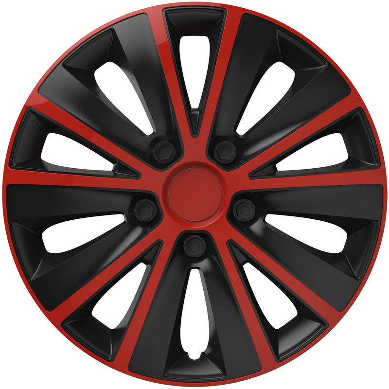 4 x 14" Alloy Look Red & Black Stripe Multi-Spoke Wheel Trims Hub Caps Covers Versaco  - Dynamic Drive