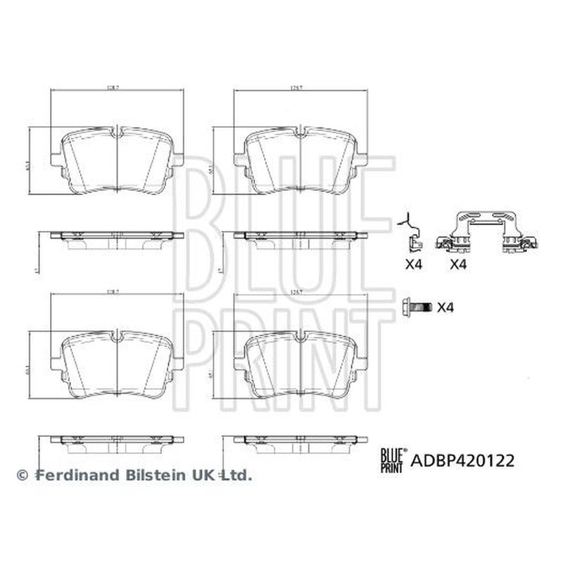 Blue Print Rear Brake Pad Set fits Audi A8 D5 2017-2019