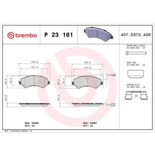 Brembo 4 x Front Brake Pad Set fits Citroën Relay III 2021-2023