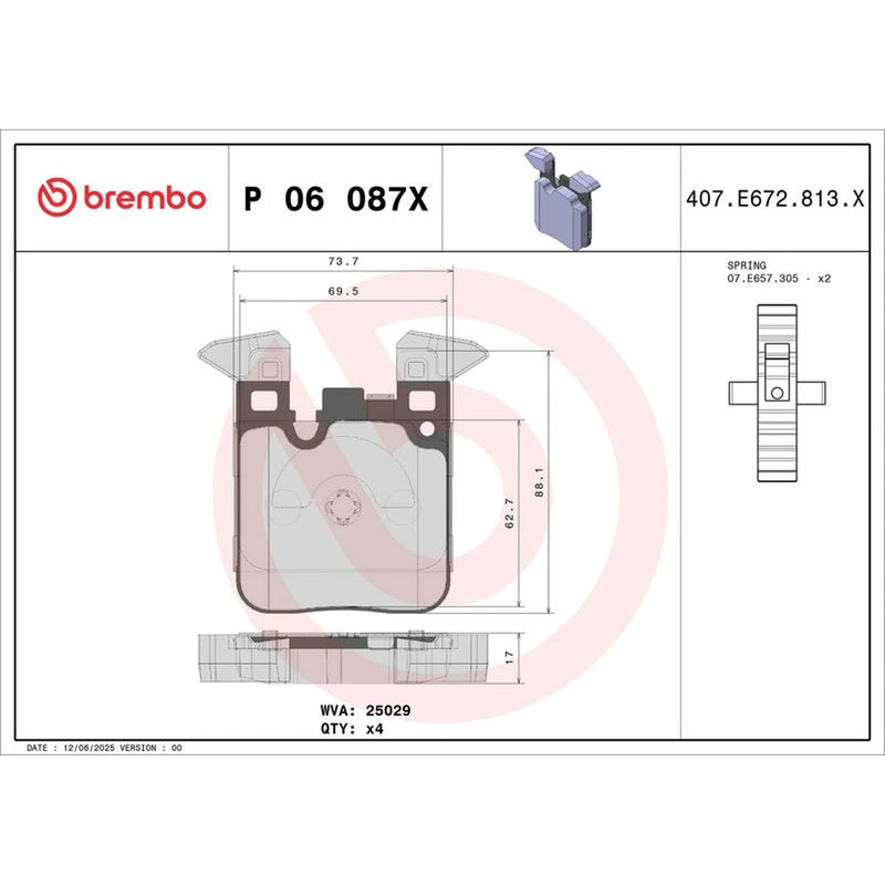 Brembo 4 x Rear Brake Pad Set fits BMW 1 Sports Hatch 2011-2019