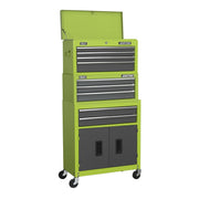 Sealey Topchest Mid-Box & Rollcab 9 Drawer Stack Hi-Vis Green AP2200BBHVSTACK Sealey - Dynamic Drive
