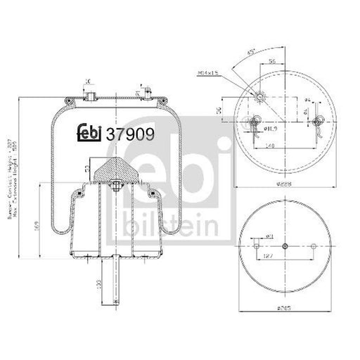 Febi Air Suspension Bellow 228mm Rear Right 37909