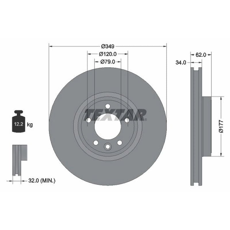 Textar 2 x Vented Front Brake Discs 92307605-x2
