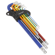 Sealey Ball-End Hex Key Set Extra-Long 9pc Colour-Coded Imperial AK7198 Sealey  - Dynamic Drive