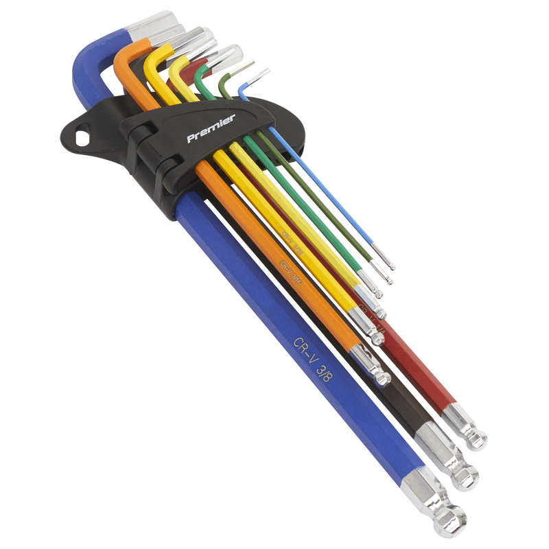 Sealey Ball-End Hex Key Set Extra-Long 9pc Colour-Coded Imperial AK7198 Sealey  - Dynamic Drive