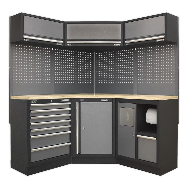 Sealey Superline Pro 1.6m Corner Storage System Wood Worktop APMSSTACK08W Sealey - Dynamic Drive