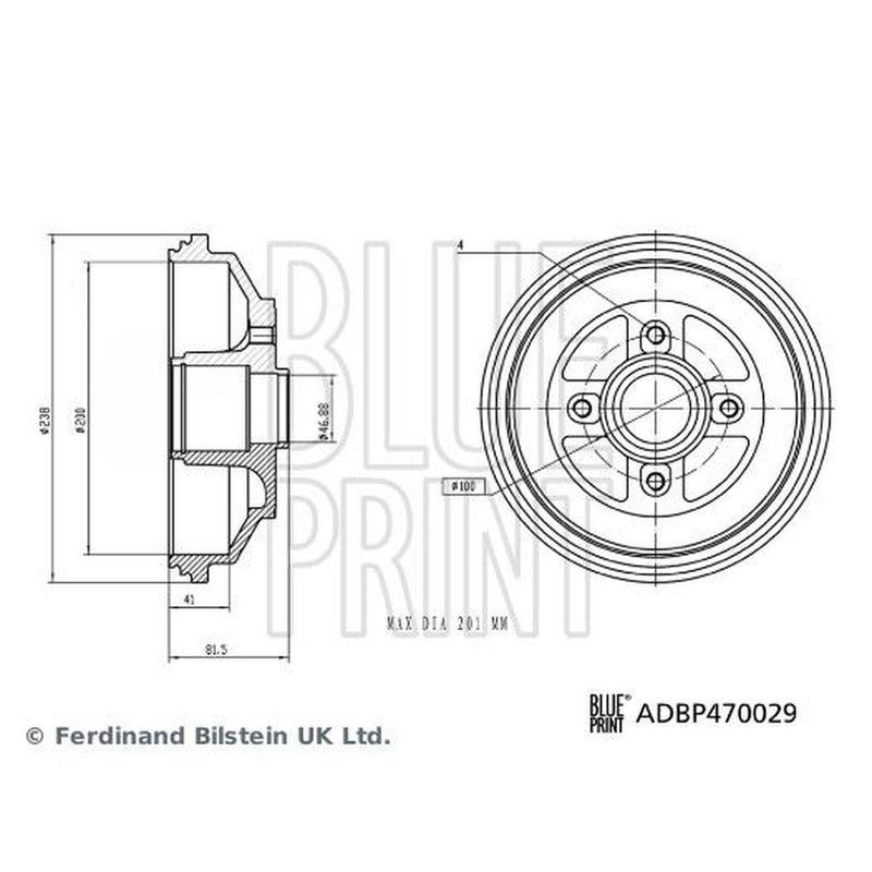 Blue Print Brake Drum Assembly Rear fits Suzuki Splash 2008 on 1.0 1.2 1.3