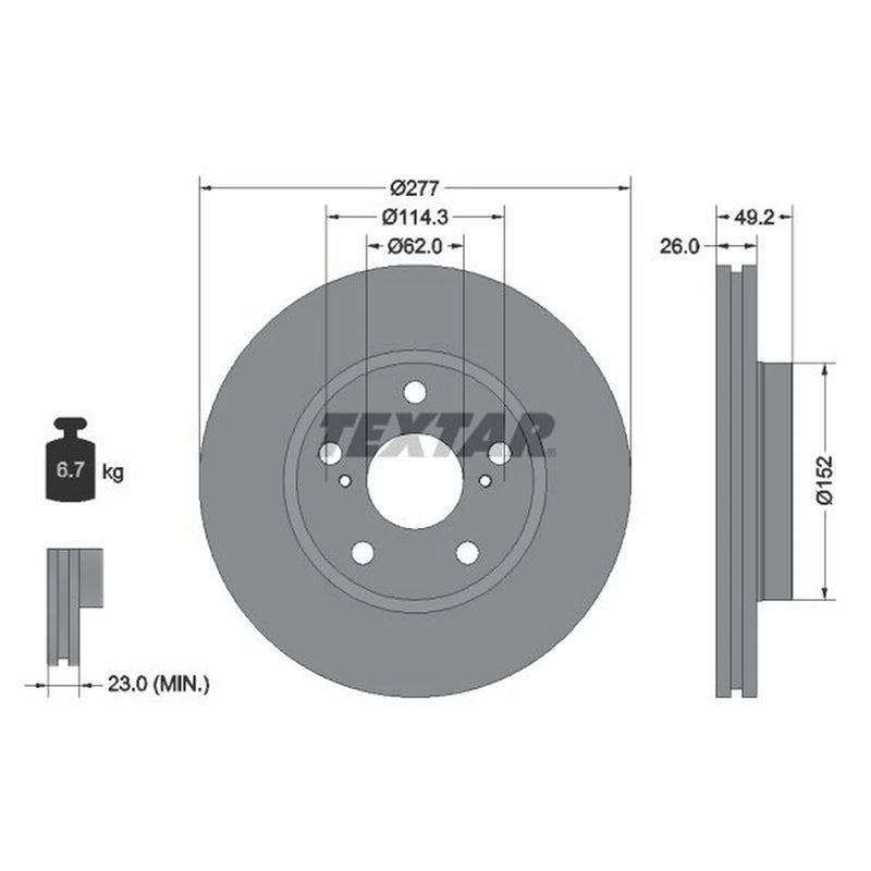 Textar 2 x Vented Front Brake Discs 92257703-x2