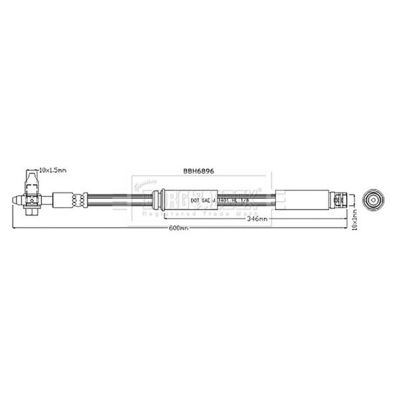 Borg & Beck Brake Hydraulic Hose Line Front Right BBH6896