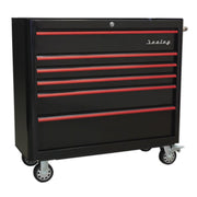 Sealey Rollcab 6 Drawer Wide Retro Style Black with Red Anodised Drawer Pulls Sealey - Dynamic Drive