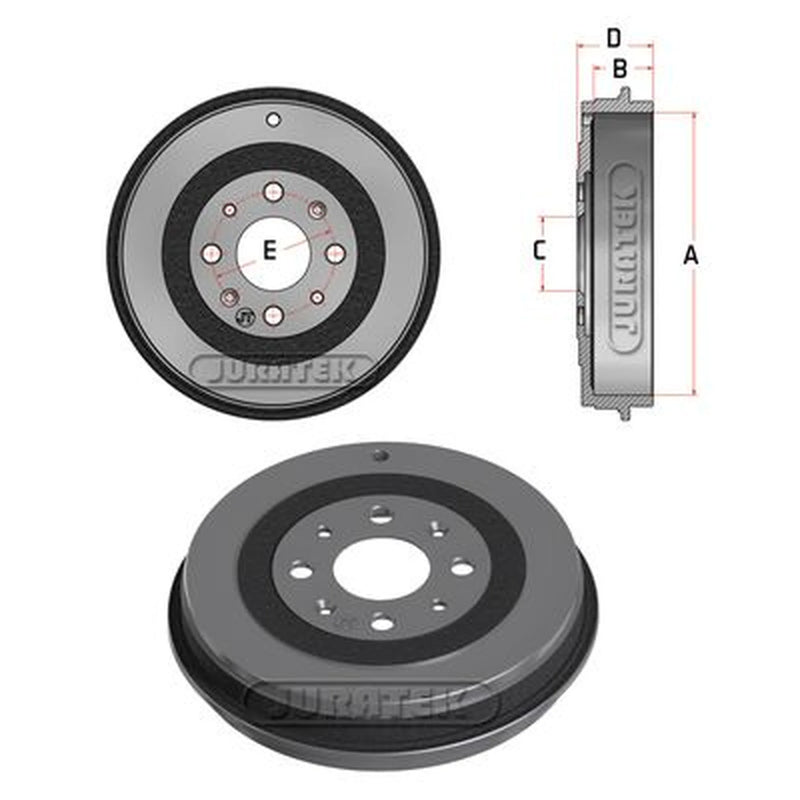 Juratek Brake Drum Assembly Rear fits Fiat Grande Punto 2005-2015 1.3 1.4