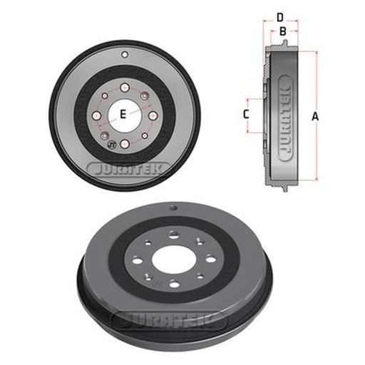 Juratek Brake Drum Assembly Rear fits Fiat Grande Punto 2005-2015 1.3 1.4