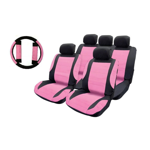 Streetwize Pink Leather Look Car Seat Covers + Steering wheel & Belt Pads