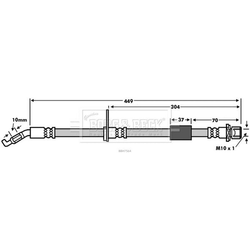 Borg & Beck Brake Hydraulic Hose Line Front Right BBH7564