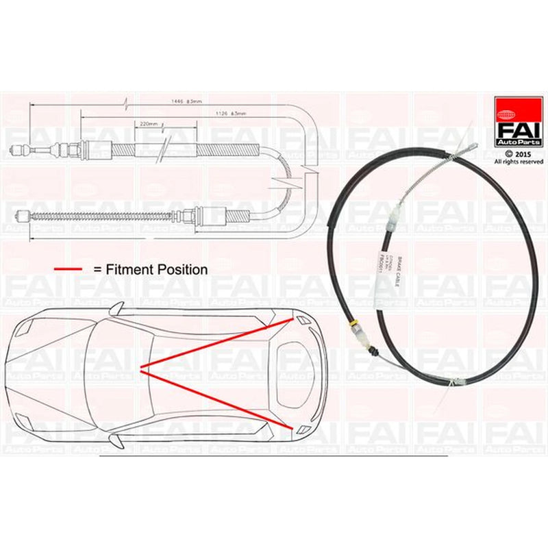 FAI Handbrake Cable Left Rear fits Citroën Saxo 1996-2004 1.0 1.1 1.4 1.5 1.6