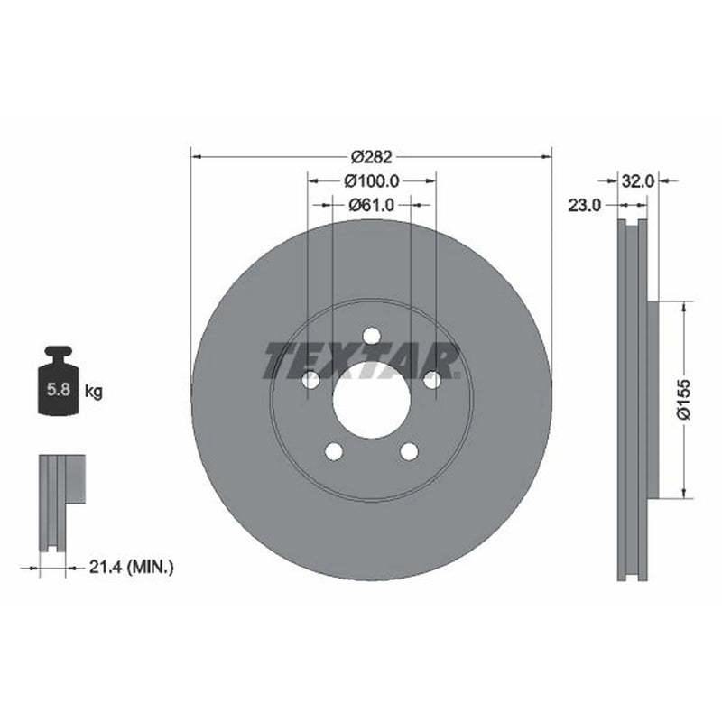 Textar 2 x Vented Front Brake Discs 92269303-x2