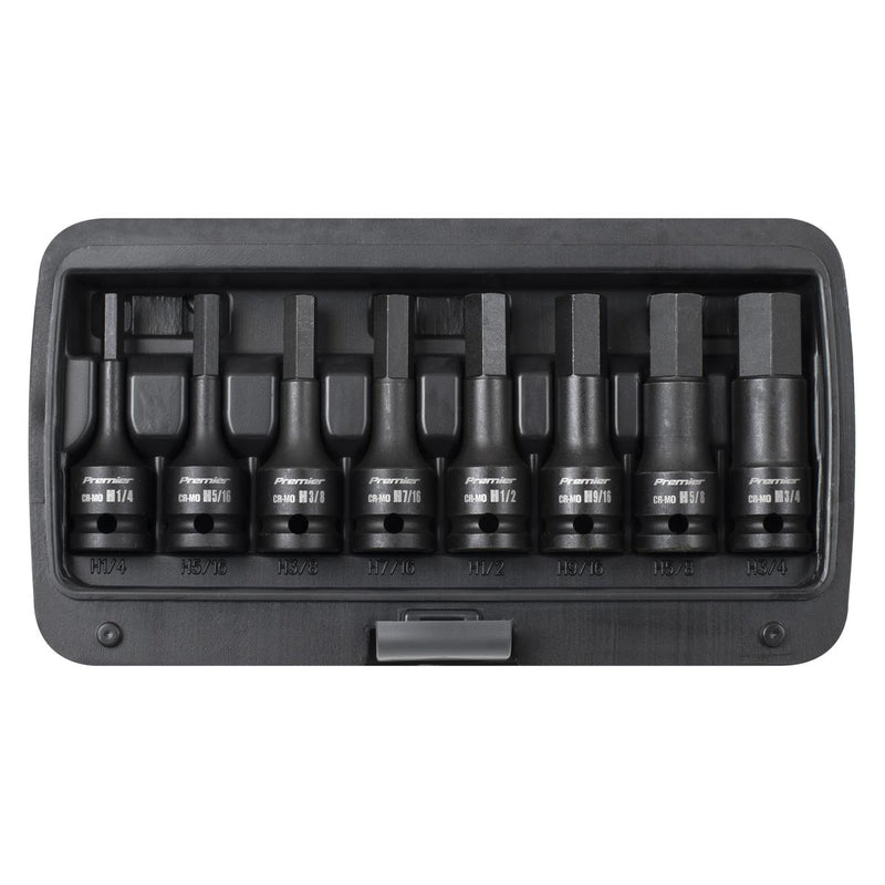 Sealey Premier Premier Imperial Hex Impact Socket Bit Set 1/2"Sq Drive 8pc Sealey Premier - Dynamic Drive