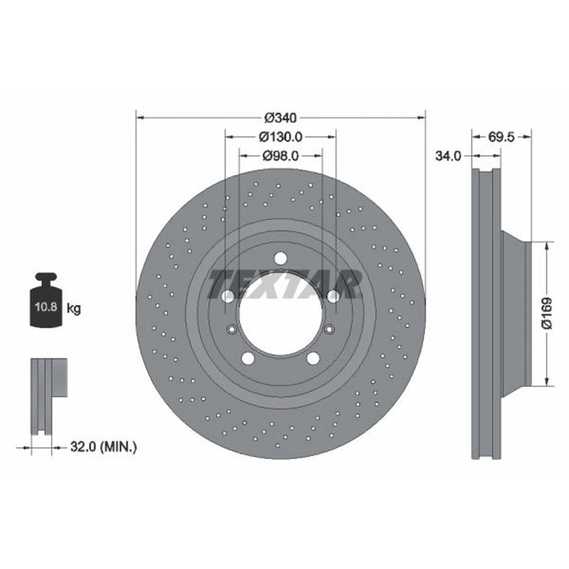 Textar 2 x Front Perforated Brake Discs 92287805