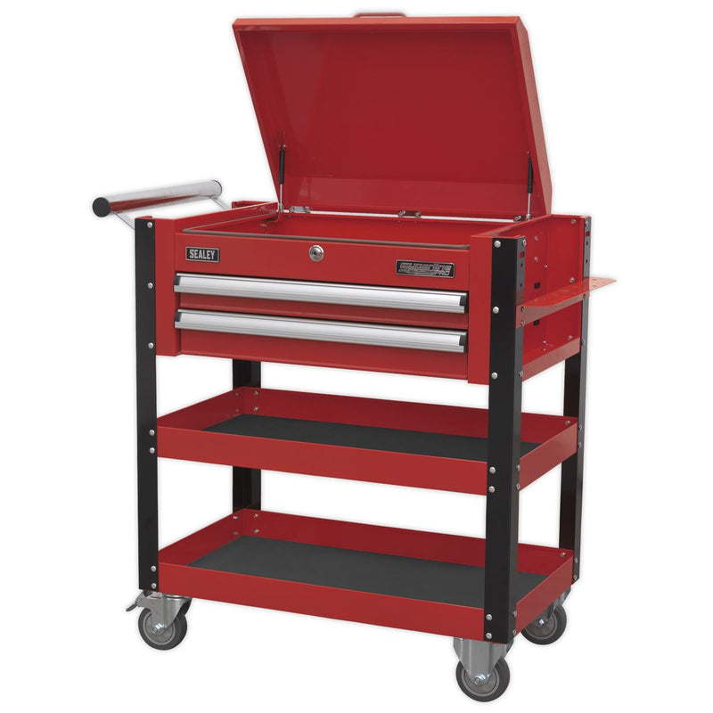 Sealey HD Mobile Tool & Parts Trolley 2 Drawer & Locking Top - Red AP760M Sealey  - Dynamic Drive