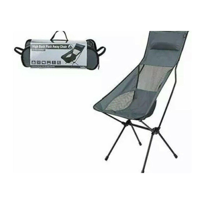 Folding Grey Camping Chair High Back Pack Away Fishing Beach Picnic Outdoors Summit  - Dynamic Drive