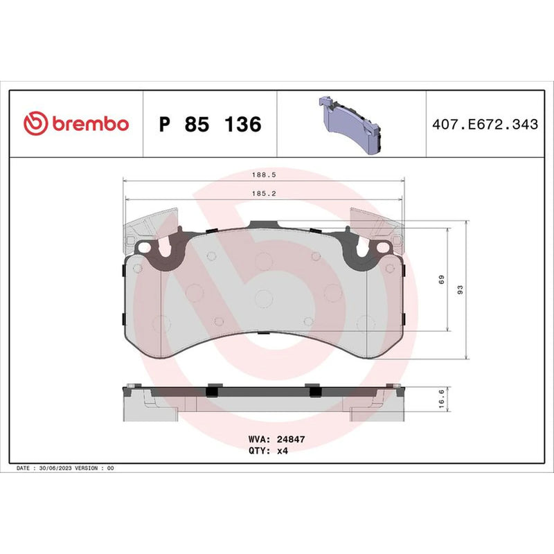 Brembo 4 x Front Brake Pad Set fits Audi A6 C7 2011-2018 1.8 2.0 2.8 3.0