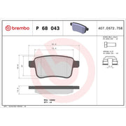 Brembo 4 x Rear Brake Pad Set fits Renault Grand Kangoo II 2008 on 1.5 1.6