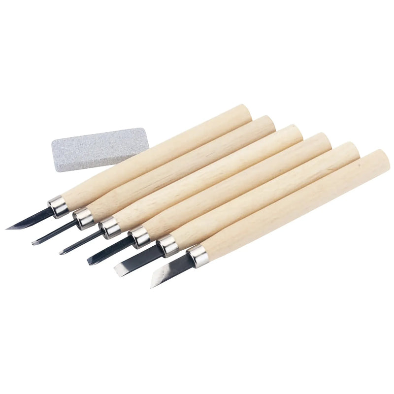 Draper Wood Carving Set with Sharpening Stone - 7 Piece