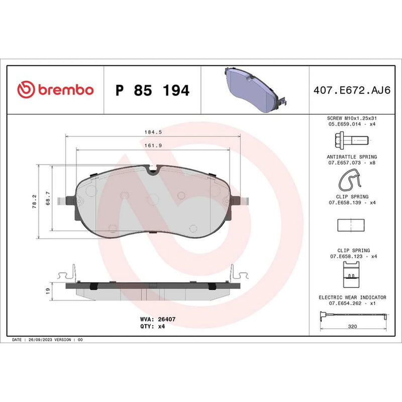 Brembo 4 x Front Brake Pad Set fits Audi Q4 E-Tron 2021 on