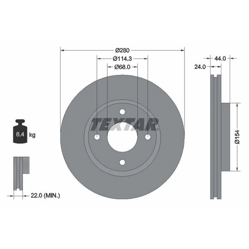 Textar 2 x Vented Front Brake Discs 92269203-x2