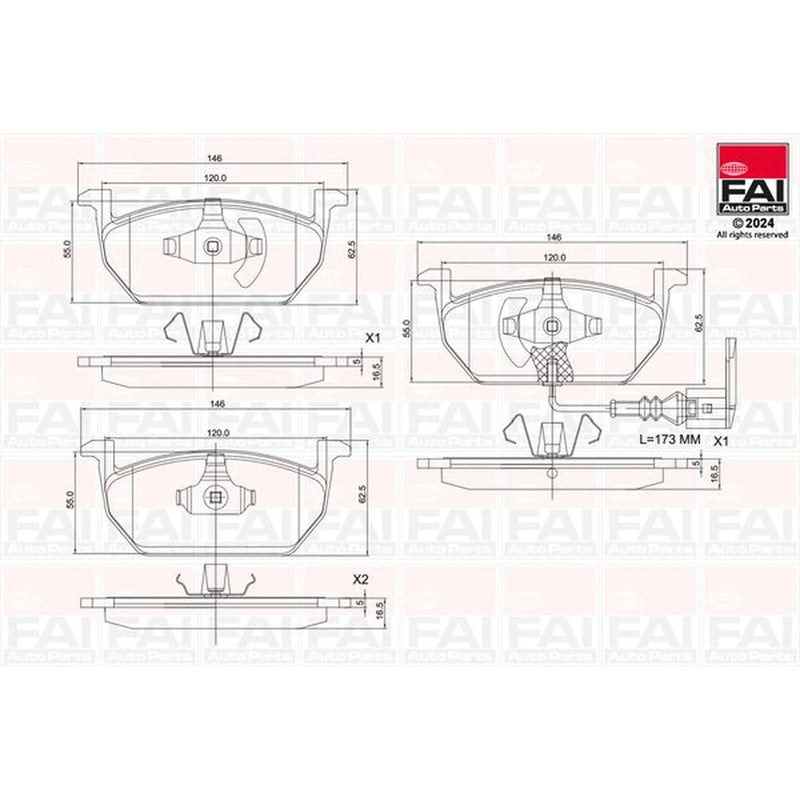 FAI Front Brake Pad Set fits Seat Leon 2012-2020 1.0 1.2 1.6