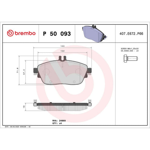 Brembo 4 x Front Brake Pad Set fits Infiniti Q30 2015 on 1.5 1.6 2.0 2.2