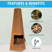 Dellonda Chiminea Wood Burner Heater for Outdoors W45cm x H150cm Corten Steel Dellonda - Dynamic Drive