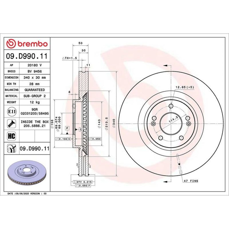 Brembo 2 x Front Brake Discs 09.D990.11-x2