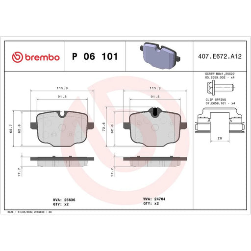 Brembo 4 x Rear Brake Pad Set fits Alpina B7 2016 on