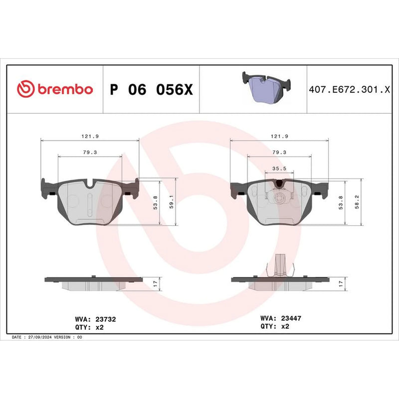 Brembo 4 x Rear Brake Pad Set fits BMW X5 2006-2018 3.0
