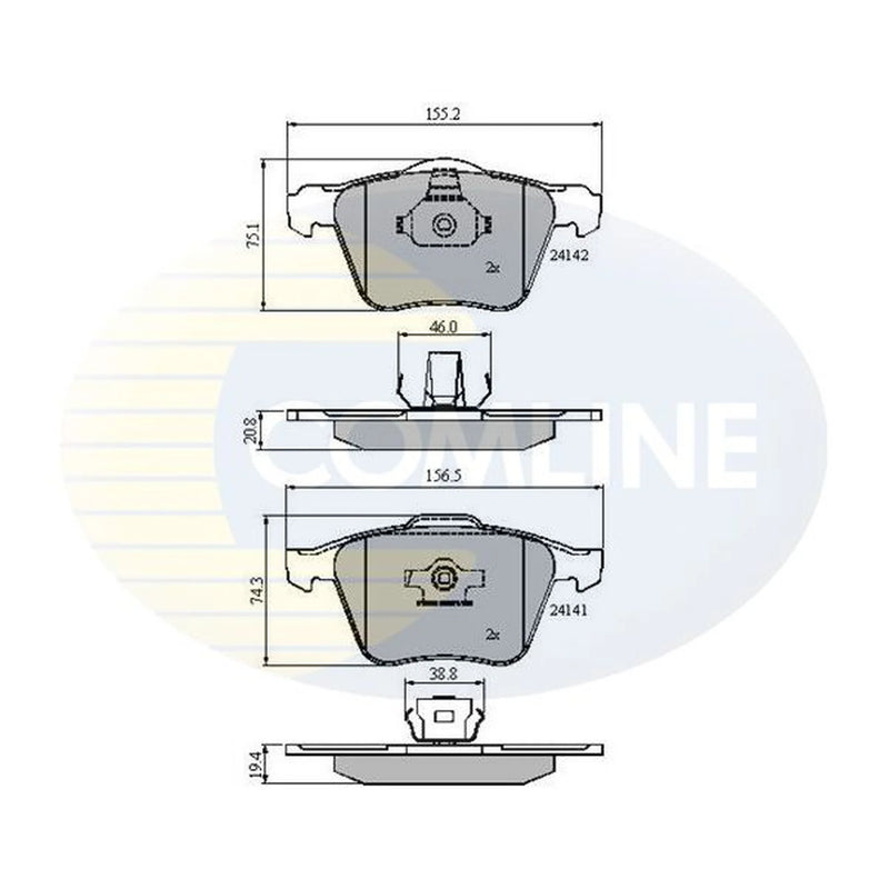Comline 4 x Front Brake Pad Set fits Volvo XC90 I 2002-2014 2.5 3.2