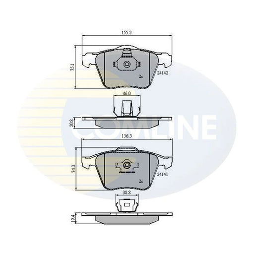 Comline 4 x Front Brake Pad Set fits Volvo XC90 I 2002-2014 2.5 3.2